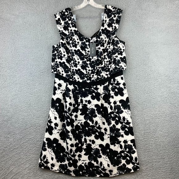 City Chic Tops - New City Chic Double Take Faux 2 Piece Floral Cocktail Dress Black White M